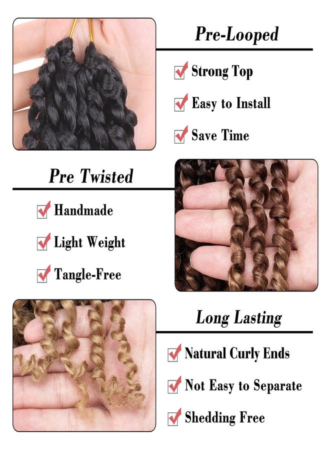Leeven 8 Packs Pre Twisted Passion Twist Crochet Hair 12 Inch 3 Tone Ombre Brown Pre Looped Short Bomb Twists Curly Ends Bohemian Braids Synthetic Hair Extensions for Women 12 Strands/Pack #1B/30/27 - Image 3
